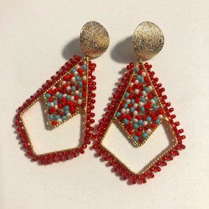 Red & Blue Columbian Handmade Beaded Earrings